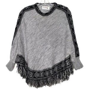 ALPAFINA Alpaca Gray Wool Aztec Poncho